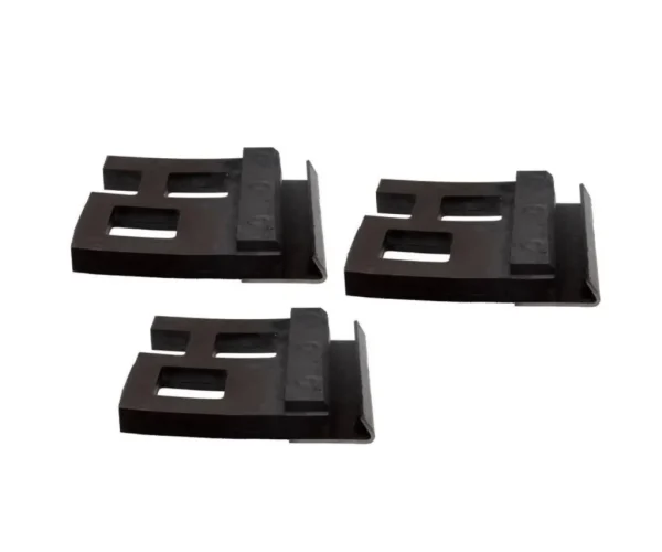 Set of three black rubber screening tensioner blocks used for securing screening material.
