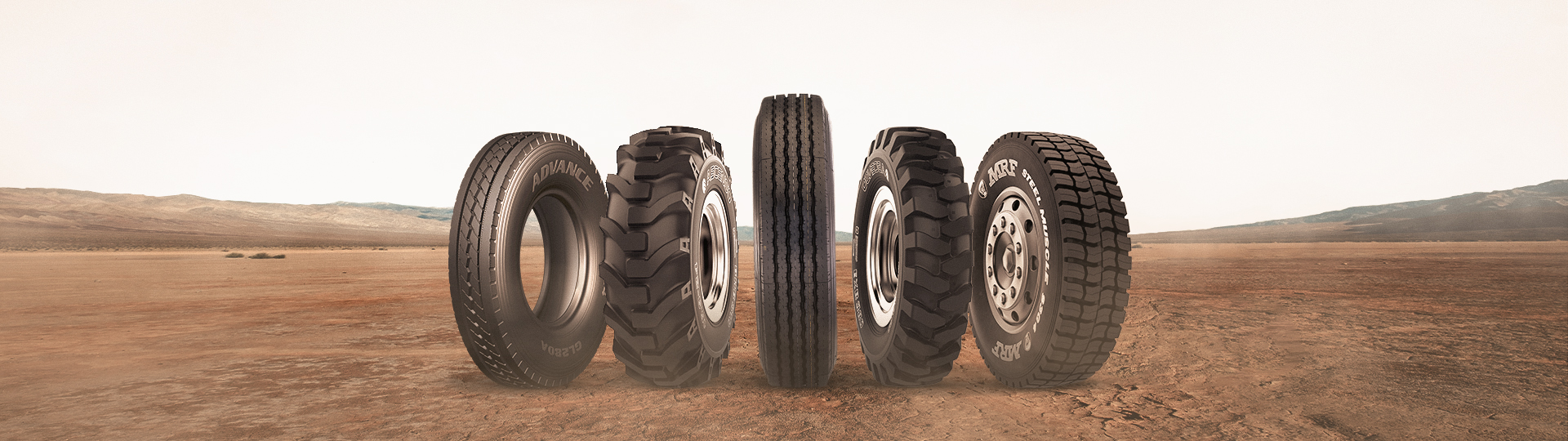 Tyres for construction, mining, material handling, buses, trucks, flotation, and agricultural equipment, providing quality and longevity.