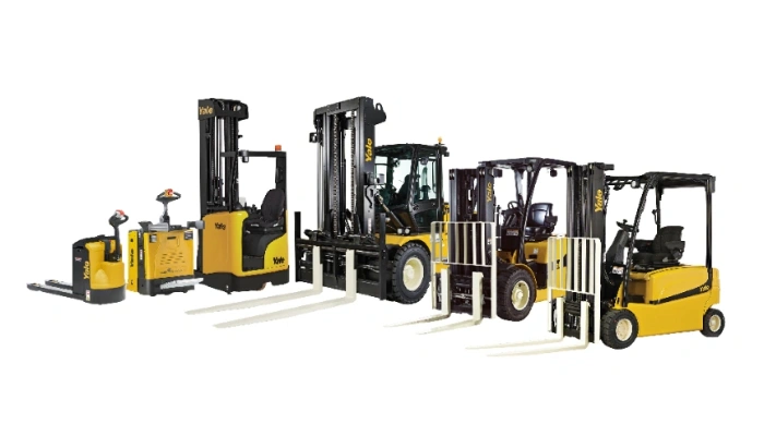 Forklifts and cranes for material handling and lifting operations – YALE forklifts and SANY cranes for industrial use.
