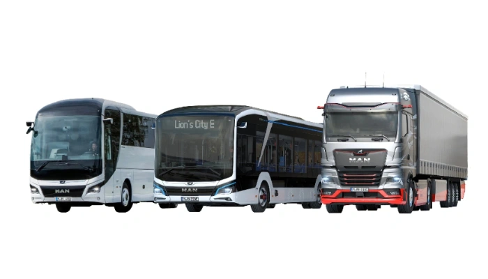 Trucks and buses for sale in the UAE – Featuring MAN vehicles for commercial transport and passenger services.