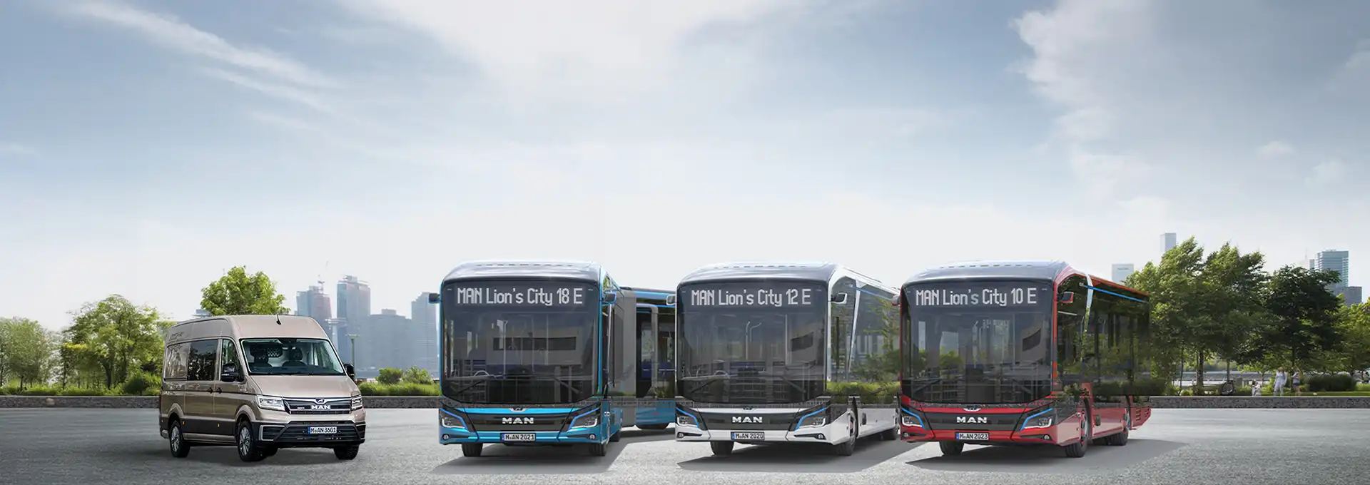 MAN Lion's City E electric buses and TGE van for sustainable passenger transport solutions in the UAE from UMHE.